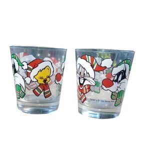 Vintage Looney tunes, glasses, Christmas, anchor Hocking
